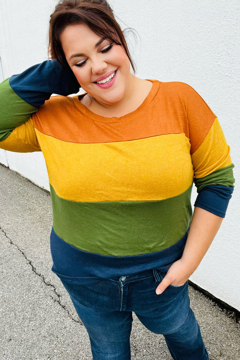 Olive & Mustard Color Block Hacci Top