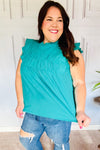 Love Life Cotton Turquoise Frill Mock Neck Flutter Sleeve Top