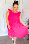 Lots To Love Fuchsia Smocked Flutter Sleeve Tiered Midi Dress