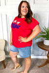 Oh My Stars Red Embroidered French Terry Dolman Top