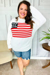 American Flag White Crochet Oversized Knit Sweater