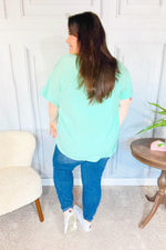 Weekend Ready Mint Drop Shoulder V Neck Woven Top