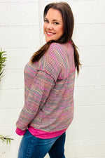 Bring Joy Magenta Multicolor Textured Waffle Knit Sweater