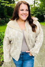 Autumn Vibes Taupe Textured Cable Knit Collared Cardigan