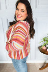 Be Bold Coral & Sienna Stripe Pullover Notched Neck Hoodie