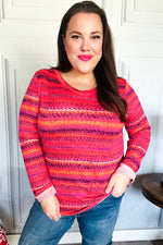 Be Bold Flame & Magenta Striped Cable Knit Print Hacci Top