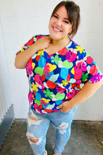 Navy & Magenta Tropical Print Woven Top