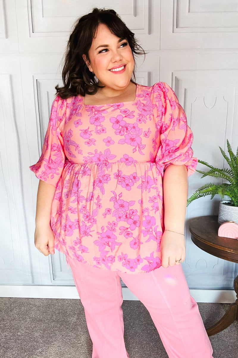 Making Moves Peach & Pink Floral Peplum Woven Top