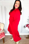 Beautiful You Holiday Red Overlap Ruffle V Neck Midi Dress