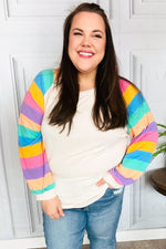 Just For You Rainbow Bubble Sleeve Terry Raglan Top