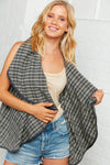 Moss Plaid Sleeveless Scalloped Vest