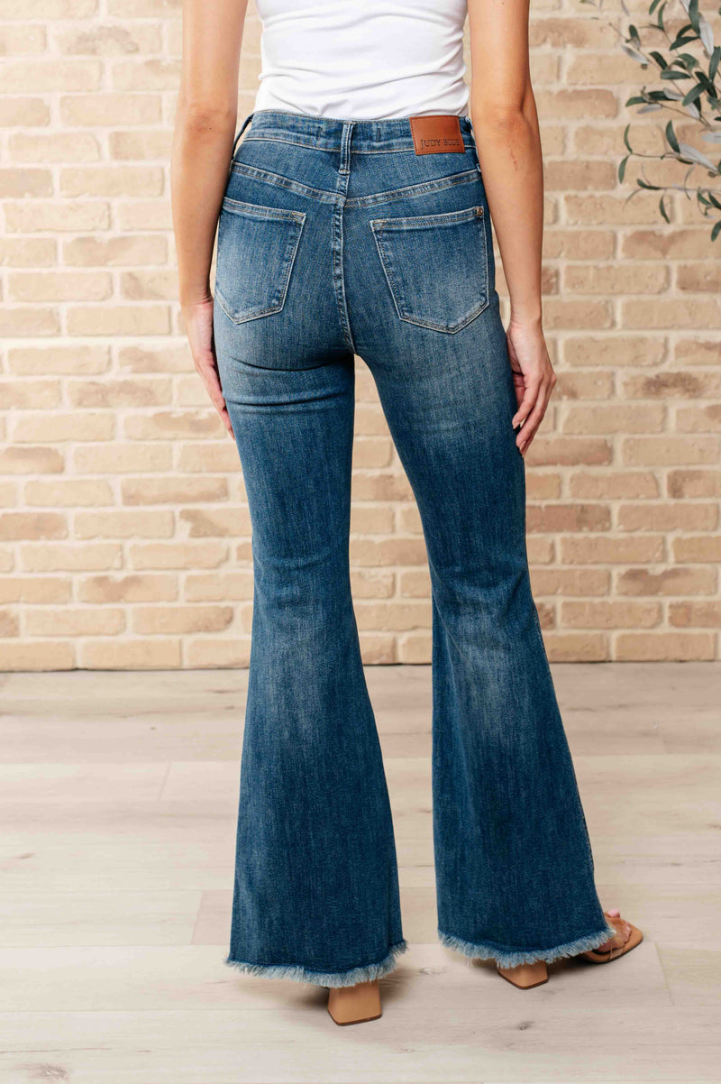 Judy Blue Miley High Waist Control Top Frayed Hem Flare Jeans