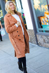 Rust Suede Double Breasted Belted Lined Trench Coat