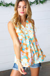 Tangerine Floral Banded V Neck Sleeveless Top