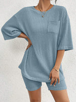 Ribbed Round Neck Top and Shorts Set