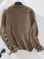 Lace Up Round Neck Long Sleeve Sweater