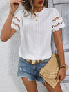 Full Size Eyelet Round Neck Short Sleeve Top