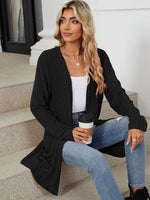 Pocketed Open Front Long Sleeve Cardigan