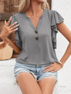 Full Size Ruffled Notched Cap Sleeve T-Shirt