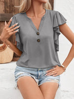 Full Size Ruffled Notched Cap Sleeve T-Shirt