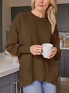 Slit Round Neck Dropped Shoulder Sweater