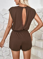 Cutout Round Neck Cap Sleeve Romper