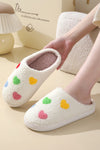 White Colorful Heart Shape Slip On Plush Winter Slippers