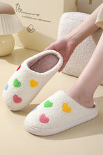 White Colorful Heart Shape Slip On Plush Winter Slippers