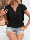 Full Size Ruffled Notched Cap Sleeve T-Shirt