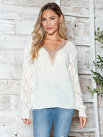 Openwork V-Neck Long Sleeve Sweater