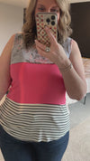 Floral Color Block Lace Detail Tank