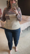 Seny Leopard Floral Stripe Top