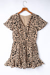 Leopard Flutter Sleeve Ruffle Hem Romper