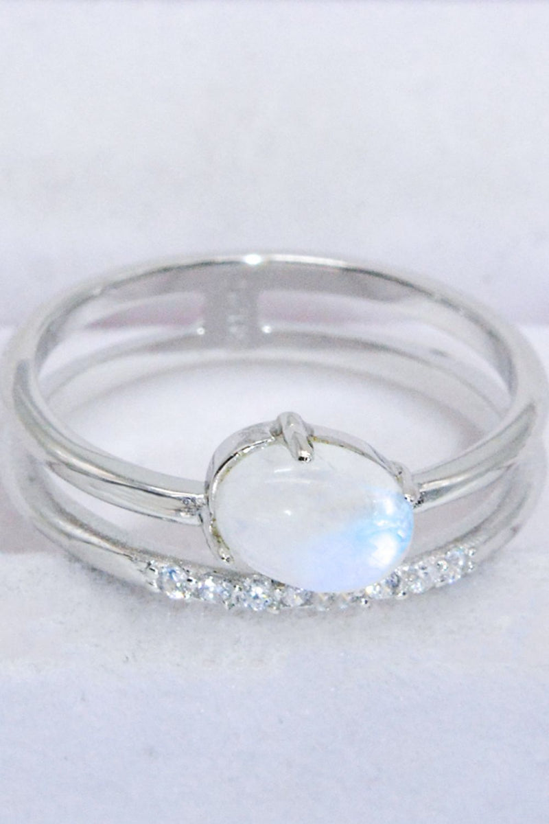 Natural Moonstone and Zircon Double-Layered Ring