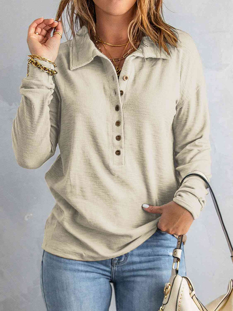 Collared Neck Half Button Top