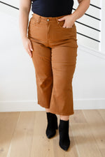 Judy Blue Briar High Rise Control Top Wide Leg Crop Jeans in Camel