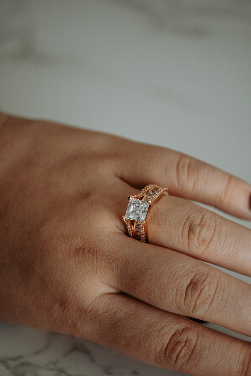 Paula Princess Cut Rose Gold Plated Ring