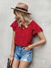 Ruffled Polka Dot Round Neck Short Sleeve Blouse