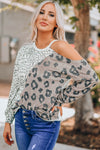 Leopard Color Block Cold-Shoulder Top