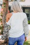 Leopard Color Block Cold-Shoulder Top