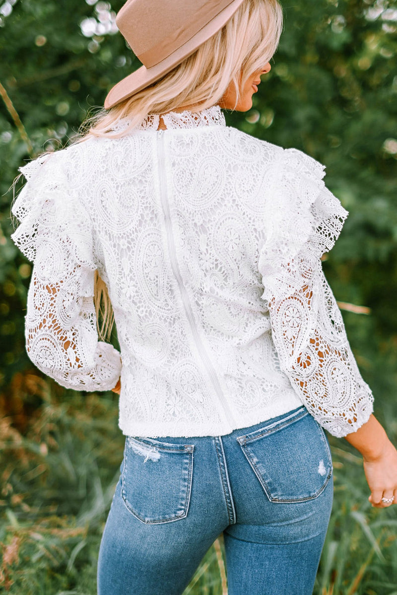 Ruffled Zip-Back Lace Blouse