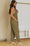 Spaghetti Strap Deep V Jumpsuit with Pockets