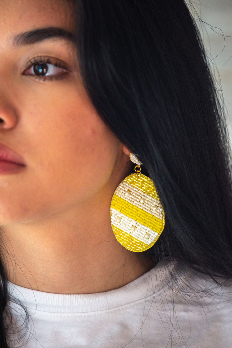 Easter Bunny Stud Egg Drop Seed Bead Earrings in Yellow and White