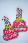 Happy Birthday Cake Seed Bead Earrings in Pink